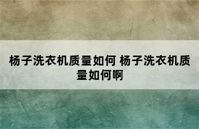 杨子洗衣机质量如何 杨子洗衣机质量如何啊